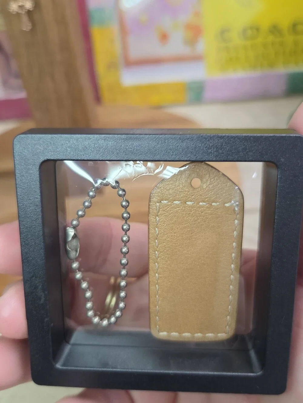 Coach Natural Tan Leather HangTag w/ Ball Chain, EUC